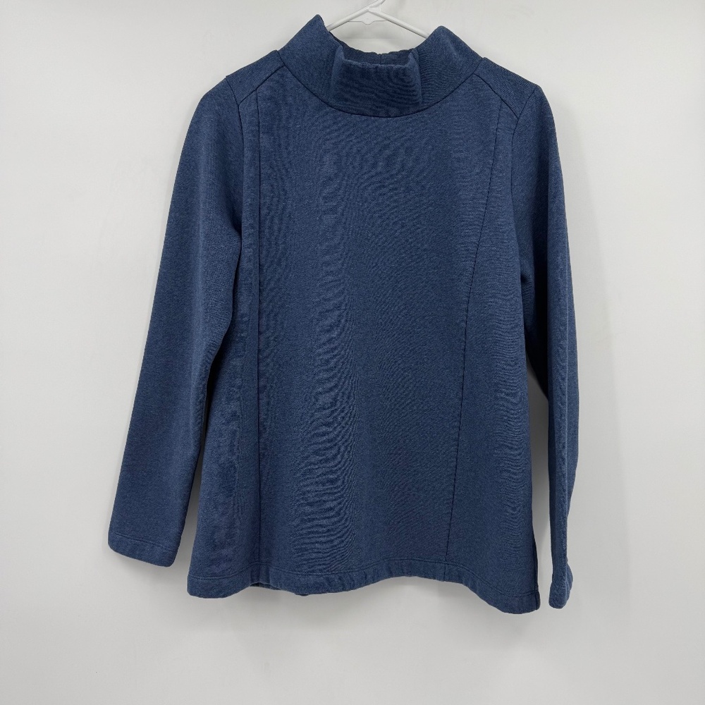 J Jill Sweatshirt Women Medium Blue Mock Neck Long Sleeve Pullover Sweater